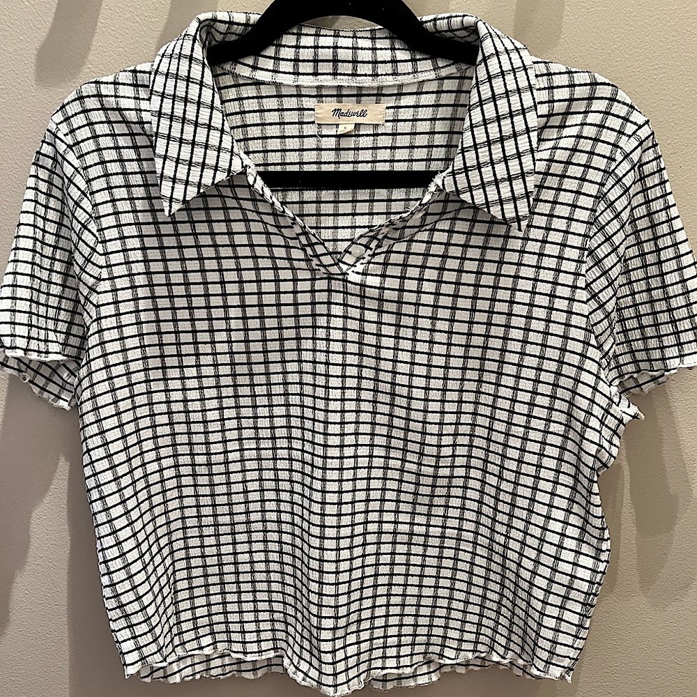 Madewell Crinkle Polo Crop Tee, Size L